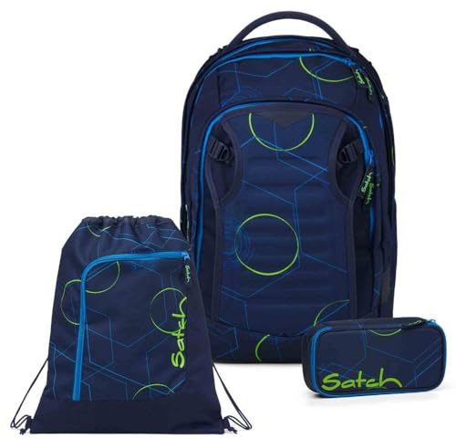 Satch Match Plus Schulrucksack Set 3tlg. inkl. Schlamperbox und Sportbeutel (Blue Tech)
