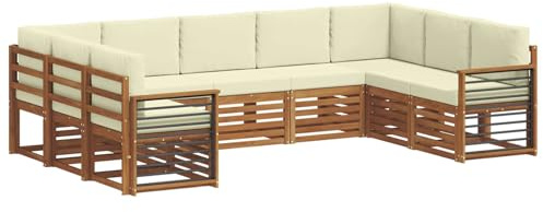 vidaXL Sofagarnituren 9 pcs Natur und Creme Massivholz Akazie, Moderne Gartenbank, strapazierfähige Eckmöbel für draußen, gemütliches Loungeset für Terrasse und Patio