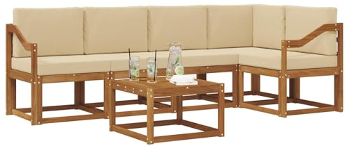 vidaXL Outdoor-Sofagarnitur mit Kissen 6 pcs Natur und Beige, Cooles Garten-Sofa, modernes Outdoor-Eckmöbel, langlebige Terrassen-Sitzgelegenheit, gemütliches Lounge-Set für die Terrasse