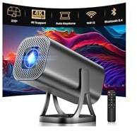 Mini Projector HD 1080P 4K Supported Smart Projectors Auto Keystone & Focus 22000 Lumen 260 ANSI Bightness WIFI 6 Bluetooth Home Theatre 200 270°Rotatable Stand for Game/Bedroom/Outdoor/Phone