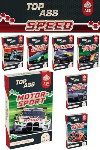 ASS Altenburger TOP Ass - Auto-Quartett Speed 7er-Set - Formel 1, Motorsport, Luxus, Tuning, Prototypen, Edelflitzer, Motorräder, + je 3 Joker