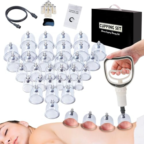 Set de 32 Ventosas para Fisioterapia，Ventosaterapia con Imanes Terapéuticos，Ventosas masaje: ideales para tratar la celulitis, mejorar la circulación sanguínea y aliviar dolores musculares
