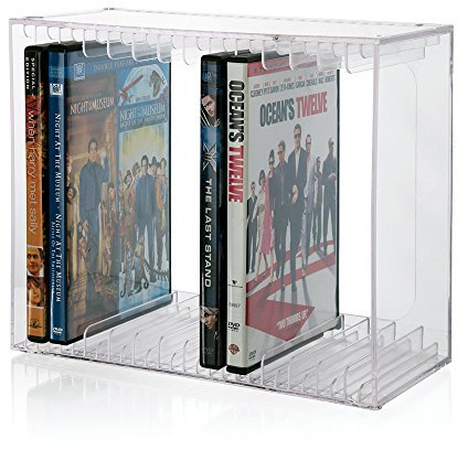 STORi Stapelbarer, transparenter DVD-Organizer aus Kunststoff mit Gummifüßen, rechteckiger Halter, perfekt für Theaterzimmer, für bis zu 14 Standard-DVD-Hüllen, hergestellt in den USA