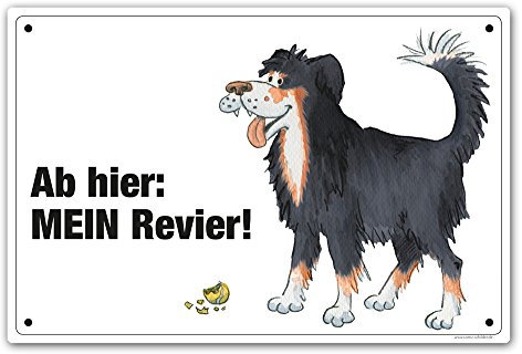 Schild Ab hier: Mein Revier! (Vorsicht Hund/Hütehund schwarz)