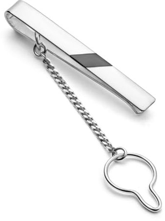 Hochwertige Herren Silber Krawattennadel Mit Oxidiertem Streifen Und Kette