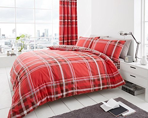 Artistic Fashionista Limited Luxurious Quality NEWTON TARTAN CHECK Duvet/Quilt Cover Bedding Set with Pillowcases (Red, Super King)