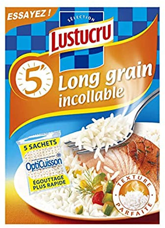 Lustucru Riz long grain incollable, cuisson express 5 minutes - Les 5 sachets de 90g