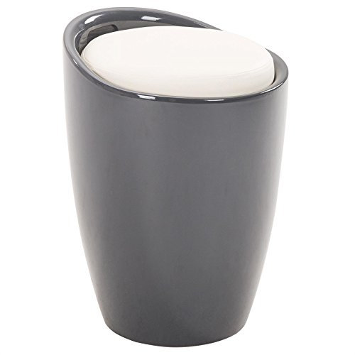 IDIMEX Tabouret Daniel Pouf Rond Coffre de Rangement Panier à Linge siège avec Assise rembourrée, Structure en Plastique Gris et revêtement synthétique Blanc