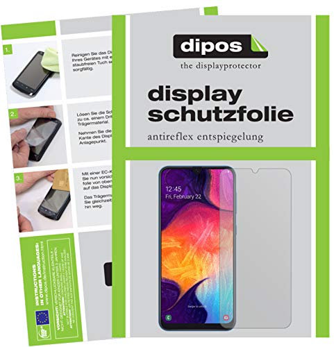 dipos I 2X Schutzfolie matt kompatibel mit Samsung Galaxy A50 Folie Displayschutzfolie (bewusst Kleiner als das Glas, da Dieses gewölbt ist)