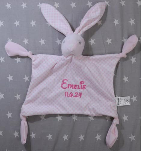 ❤️ Schmusetuch bestickt mit Namen ❤️ Schnuffeltuch ❤️ Kuscheltuch ❤️ Tolle Geschenkidee ! ❤️ (Rosa - Hase 3)