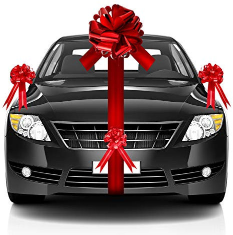 Blulu 6 Lazos Rojos Grandes para Coche Incluye 50 cm Lazo de Cinta de Coche y 5 Piezas 15 cm Lazos de Cuerda Lazos de Coches Gigantes para Decoración de Coche Casas Nuevas Boda Cumpleaños