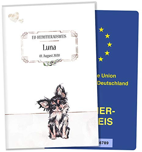 EU-Heimtierausweis Hülle Cosmo Hunde Tierausweis Schutzhülle schöne Geschenkidee personalisierbar mit Namen und Geburtsdatum (Macy, EU-Heimtierausweishülle personalisiert)