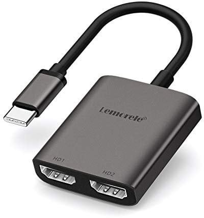 Lemorele USB C to Dual HDMI Adapter 4K @60HZ, Type C to HDMI Converter for MacBook/MacBook Pro 2020/2019/2018, MacBook Air 2020, Chromebook Pixel, XPS 15/14, Surface GO, Samsung Galaxy, etc