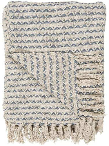 IB Laursen Plaid Creme Blau Baumwolle Decke 130x160 Wolldecke Kuscheldecke