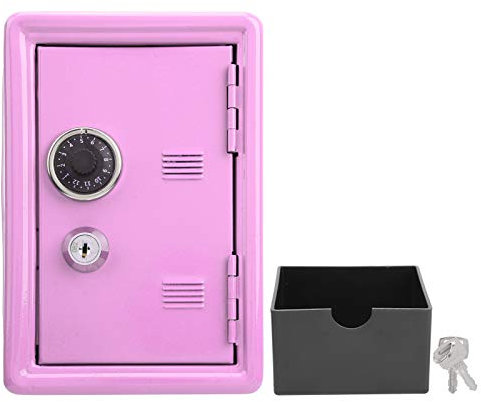 Cassaforte in metallo di piccole dimensioni, custodia per denaro per bambini, mini salvadanaio per chiavi per bambini, scatola per cambiamonete estraibile(rosa)