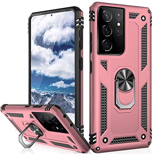 IKAZZ Coque pour Galaxy S21 Ultra – Coque de Protection de qualité Militaire résistante aux Chocs – Test de Chute de 4,9 m avec béquille magnétique – pour Samsung Galaxy S21 Ultra – Or Rose