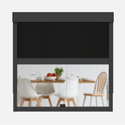 CLIP'N'SHADE Grau - Aussenrollo gegen Hitze, Jalousie, Sichtschutz und Abdunkelung für Fenster, Hitzeschutz Rollo ohne Bohren (Breite: 140 cm, Höhe: 91-142 cm, Blickdicht)