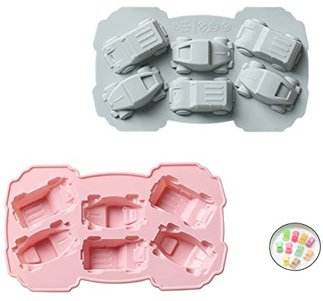 Lot de 2 moules en silicone en forme de voiture 3D pour faire de la gelée, du pudding, des bonbons, des glaçons, du savon en résine