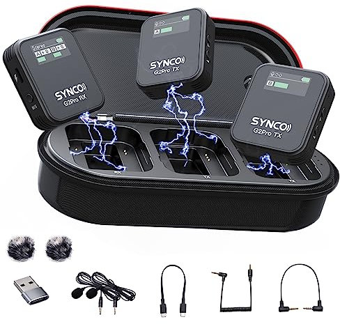 SYNCO G2 A2 Pro 2.4G Wireless Lavalier Mikrofon 1-Trigger-2 150Hz Low Cut mit TFT-Vollfarbdisplay 150m Stabile Reichweite Schnelle Aufladung für YouTube VLOG Streaming