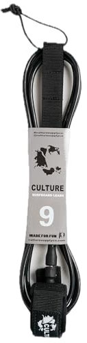Culture Supply Surfbrett-Leine (6 Größen): 1,8 m Comp, 1,8 m Reg, 2,1 m, 2,4 m, 2,7 m, 3 m, Schwarz, 6-8 mm dick, Premium-Leine