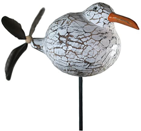 ART-CRAFT Gartendeko draußen Figur Landhausstil Dekostecker mit Holz Möwe und Propeller 120cm hoch