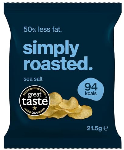 Simply Roasted - Sea Salt Crisps | 24 x 21.5g Impulse Bags | Just 3 Ingredients | Vegan | 50% Less Fat | Under 99 Calories Per Serve | Triple Cooked for the Ultimate Crunch | Gluten & Allergen-Free
