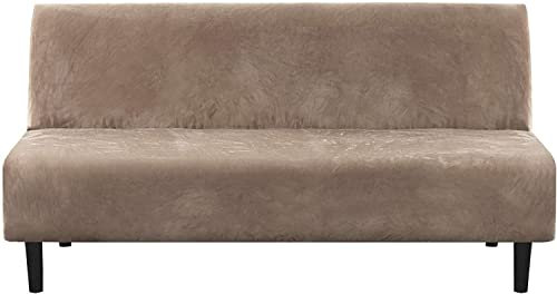 Couch-Schonbezüge aus echtem Samt, Futon-Bezug, armlose Sofabezüge, Sofa-Bettbezüge, Stretch-Futon-Couch-Bezug, Sofa-Bezug, Möbelschutz, dicker, weicher Samtstoff mit elastischer Unterseite (Taupe)