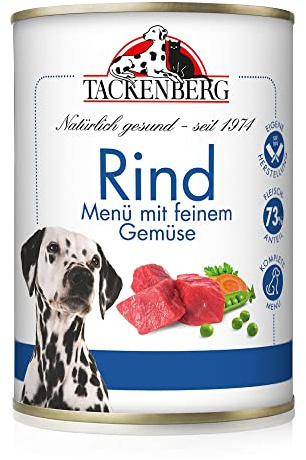 TACKENBERG 6 x 400 g (2,4 kg) Rind mit feinem Gemüse Nassfutter Dose für Hunde - Hundefutter in Premiumqualität