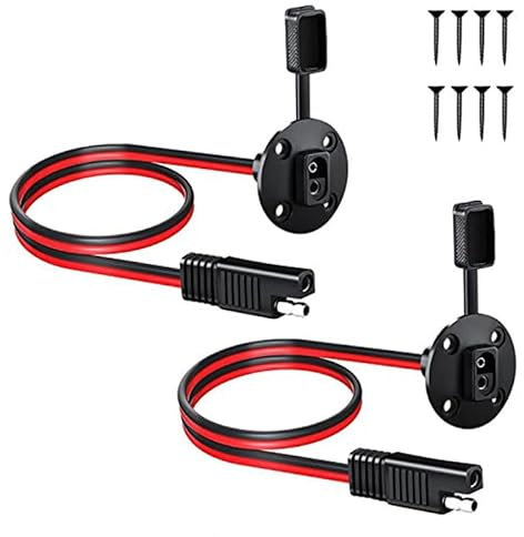 Leehitech 2×0.3M SAE to SAE 2 Pin Extension Cable, 12AWG Power Cable Socket, Waterproof Sidewall Port, Plug Quick Connect Wire for Motorcycle, Solar Generator, Car Battery + 8 Screws
