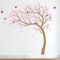 Großer Baum Wandaufkleber Kinderzimmer Wand Baum Aufkleber mit Vögeln Baum Wandsticker Wandtattoo Vinyl Wanddekor KW032 (Äste nach links, Hellbraun, Weiches Rosa; Heißes Rosa)