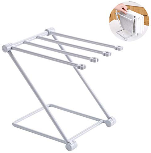 KENANLAN Foldable Kitchen Towel Rack, Dishcloth Hanger, Drying Rack,and Towel Holder for Bathroom & Kitchen Vanity Countertop (Grey)