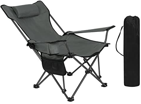 WOLTU Campingstuhl klappbarer Klappstuhl Angelstuhl Leichter Strandstuhl Faltstuhl mit Lehne Getränkehalter Aufbewahrungstasche 150 kg belastbar Grau