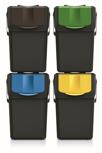 Keden Sortibox Mülltrennsystem 4x25L Set Mülltrennungsbehälter Recycling Recyclingbehälter Abfallsortierkorb Behälter Abfalleimer aus Kunststoff (Schwarz)