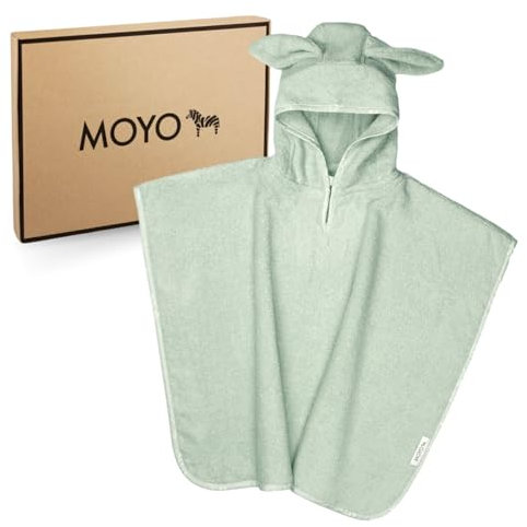 MOYO Badeponcho mit Hasenohren in Mint - Weicher Kinder Poncho aus 100% Frottee-Baumwolle - Waschbares Kapuzenhandtuch in 68x56cm für 0-3 Jahre