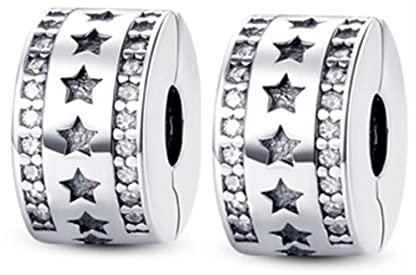 Clip-Abstandshalter, 925er Sterlingsilber, blau-weißer Kristall, Charm-Clip-Verschluss, Abstandshalter, Charm-Perle für Armband, kompatibel mit europäischen Charm-Armband-Perlen, Sterling-Silber