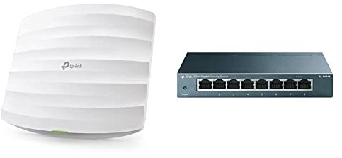 TP-Link EAP110 N300 WLAN Access Point (300Mbit/s 2 & TL-SG108 8-Ports Gigabit Netzwerk Switch (8* RJ-45 LAN Ports, Metallgehäuse, IGMP-Snooping, unmanaged) blau metallic
