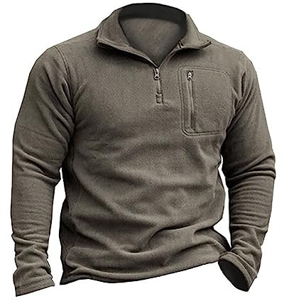 Beotyshow Herren Fleecepullover Militär Outdoor Fleecejacke Taktisch Sweatshirt Trekking Jacke Männer Half Zip Pullover Microfleece Sweatpullover Grau 3XL