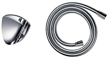 hansgrohe Porter'C Duschkopfhalterung, Chrom, 6.3 x 3.7 x 7.1 cm & Brauseschlauch Isiflex, Duschschlauch 1,60m, Chrom