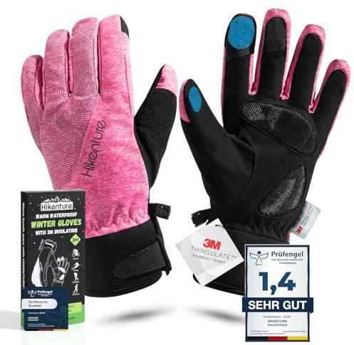 HIKENTURE Winterhandschuhe Damen Wasserdicht Warm - Fahrradhandschuhe Damen Winter Warm - Damen Winterhandschuhe Warm Thermo Gefüttert - Fahrrad Handschuhe Frau Winter Touchscreen-D1-S