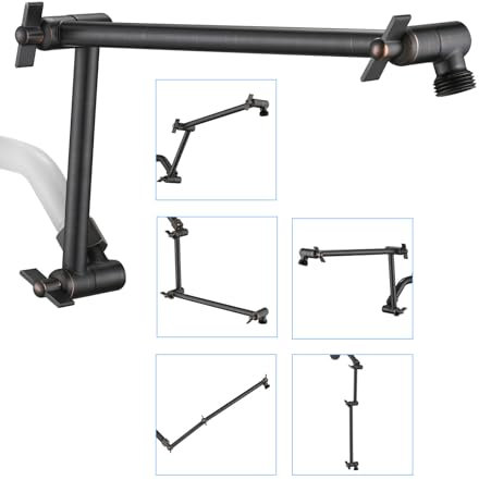 PDPBath Messing 40,6 cm Duschkopf-Verlängerungsarm, Upgrade Flexible Höhe & Winkel verstellbare Duscharmverlängerung mit Verriegelungsgelenken, für festen Duschkopf & Handbrause, ölgeriebene Bronze