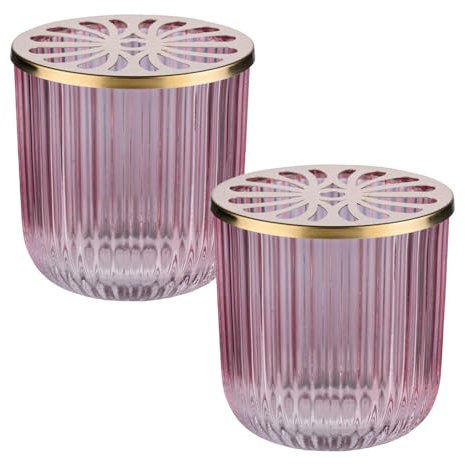 Murago - 2er Set Glas Windlichter Rosa mit Metalldeckel in Gold je ca.9,4x9,2cm - Kerzen Deko Teelicht Halter Teelichthalter transparent geriffelt Kerzengläser Tischdeko für kleine Stumpenkerzen