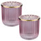 Murago - 2er Set Glas Windlichter Rosa mit Metalldeckel in Gold je ca.9,4x9,2cm - Kerzen Deko Teelicht Halter Teelichthalter transparent geriffelt Kerzengläser Tischdeko für kleine Stumpenkerzen