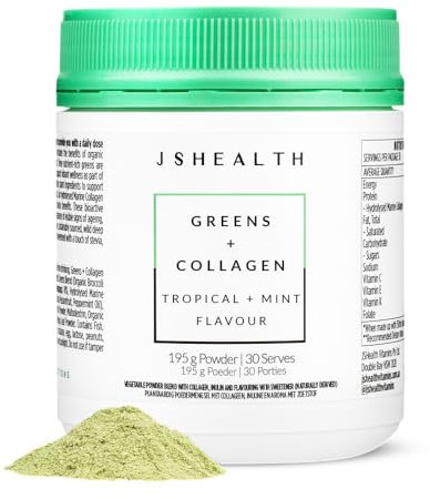 JSHealth Super Greens Powder - Greens & Collagen Powder - Superfood Powder with Marine Collagen Peptides, Vitamins & Veggies, 30 Servings