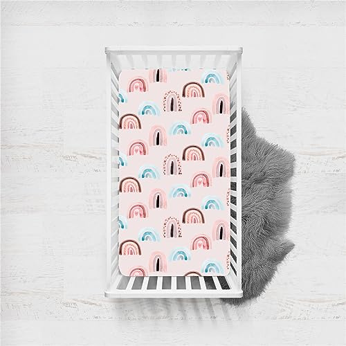 Odot Spannbettlaken für Kinderbett, Kinderwagen Matratzenbezug, Weiche Babybett Spannbetttuch Spannbettlaken, Perfekte Passform Durch Rundum-Gummizug (140x70cm,süßer Regenbogen 3)