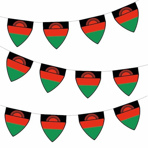AK Giftshop Malawi Pennant Flag Bunting Birthay Wedding Events Decorations - 12pcs / 2.5m Ribbon
