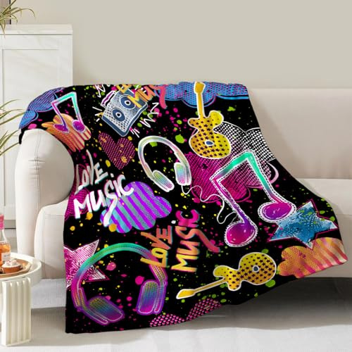 Music Note Blanket Gifts for Boys Men Women Girls Birthday Christmas Valentine Presents Colorful Musical Theme Decor Bedroom Living Room Couch Bed Sofa Soft Cozy Kids Adults Teen Fleece Throws 60x50