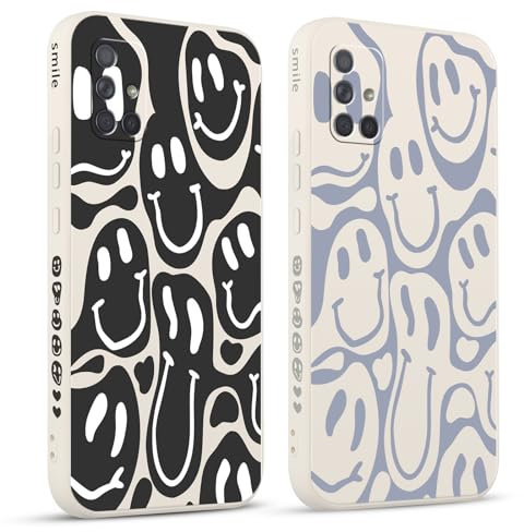 Pnakqil 2 stück Handyhülle für Samsung Galaxy A71 4G 6.7,Hülle Lustiges Verdrehtes Lächeln Face Design Grimace Bemaltes Muster süß Aesthetic Mädchen Silikon Schutzhülle Tasche Schön Kameraschutz Case