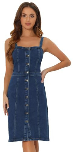 Allegra K Jeanskleid mit Knopfleiste für Damen, ärmellos, Sweetheart-Ausschnitt, Jeanskleider, dunkelblau, Medium