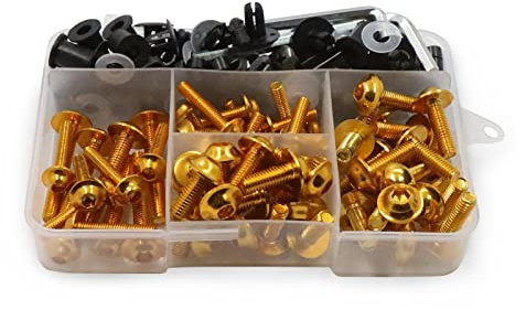 BPILOT Karosserieschrauben Verkleidungsschrauben-Kit Schraube Für Yamaha YZF R1 R1M R15 R25 R3 R6 R125 R15 R25 FZ1 FZ6 FZ8 MT10 MT03 MT09 MT07 FZ07 FZ09 Xmax TDM TMAX (Color : Gold)