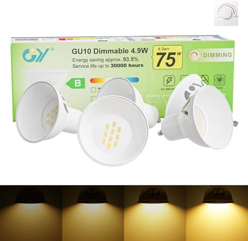 GY GU10 Led Dimmbar Warmweiss Lampe, GU10 4.9W 780 Lumen 3000K Warmweiß Glühbirnen,75W Halogenlampe ersetzt,Abstrahlwinkel 120° Leuchtmittel, Dimmbar, Energiesparlampe,5 Stück